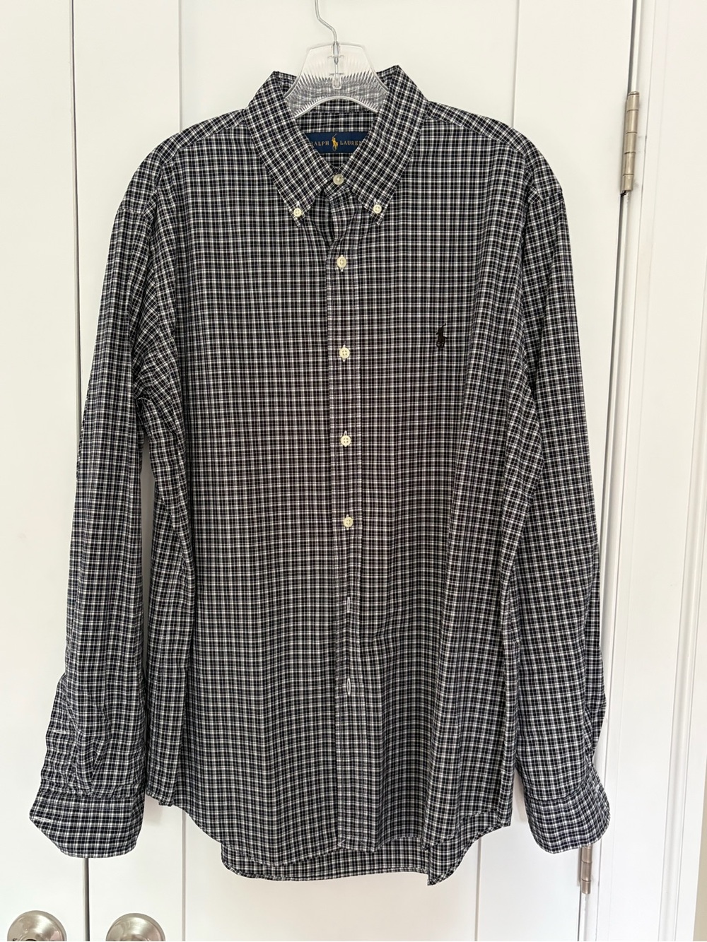 Ralph Lauren Men’s Large Black & White Plaid Button-Down Shirt Large Long Sleeve